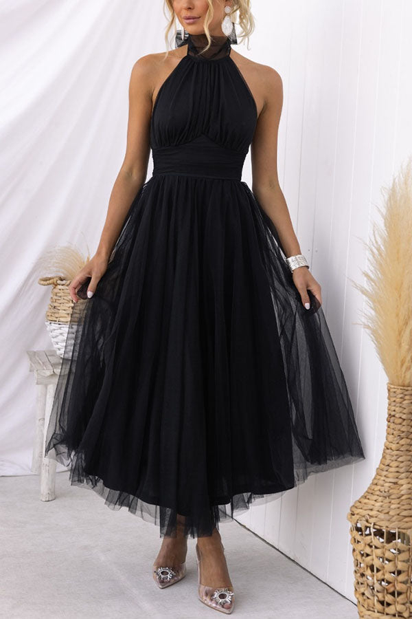 Barbara | Halterneck A-Line Tulle Midi Dress for Women