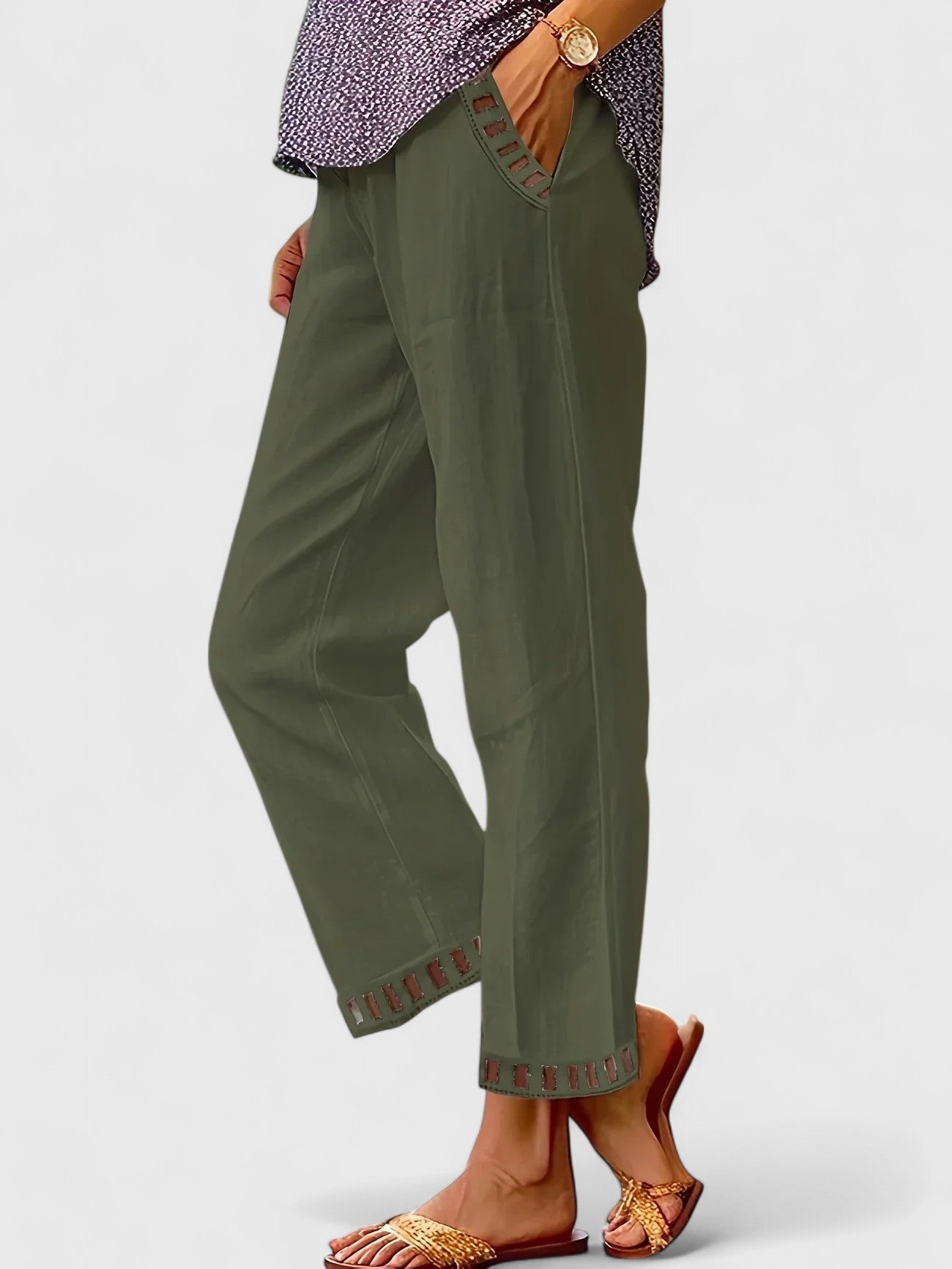 Skyla | Women's Cropped Trousers Contrast Trim Elegant Pants