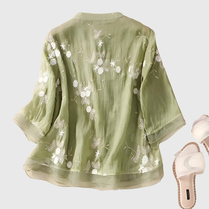 Nellie | Women's Embroidered V-Neck Loose Fit Blouse