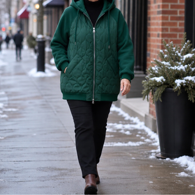 Zora | Quilted Hooded Puffer Jacket with Color-Block Panels