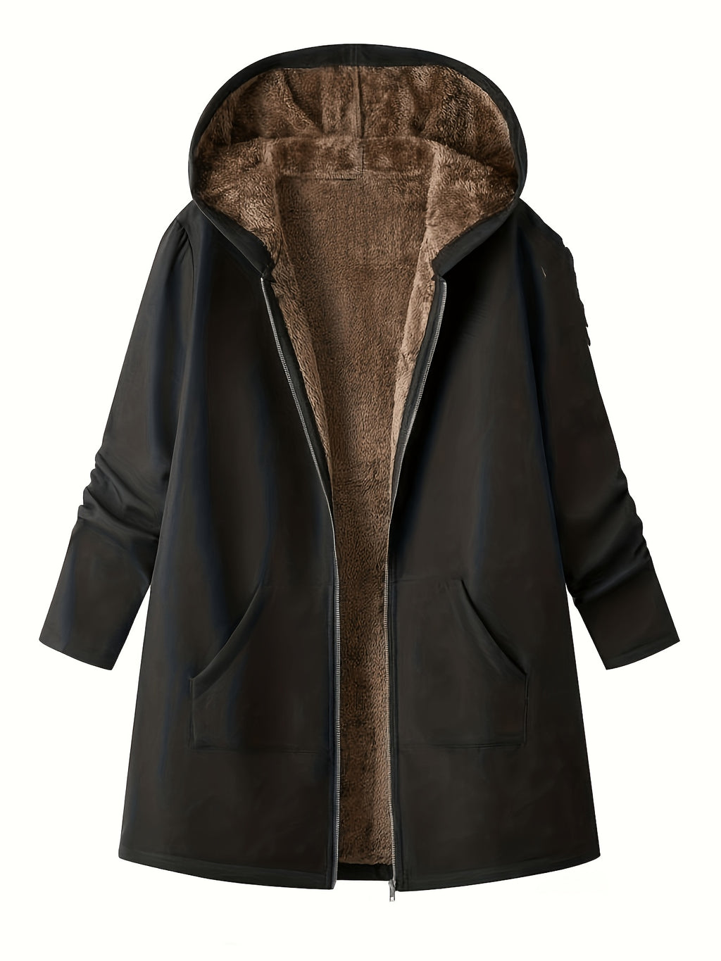 Bodil | Longline Hooded Fleece-Lined Open-Front Coat for Women