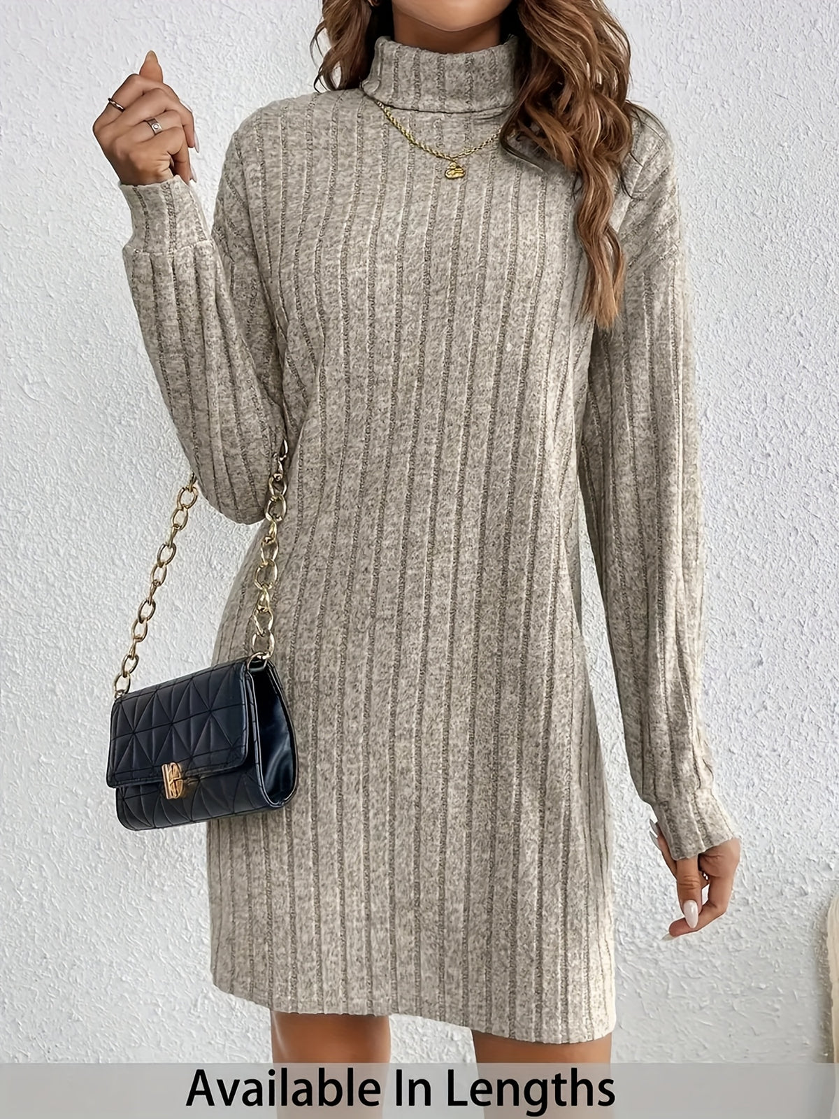 Noemi | Ribbed Turtleneck Long Sleeve Dress for Women