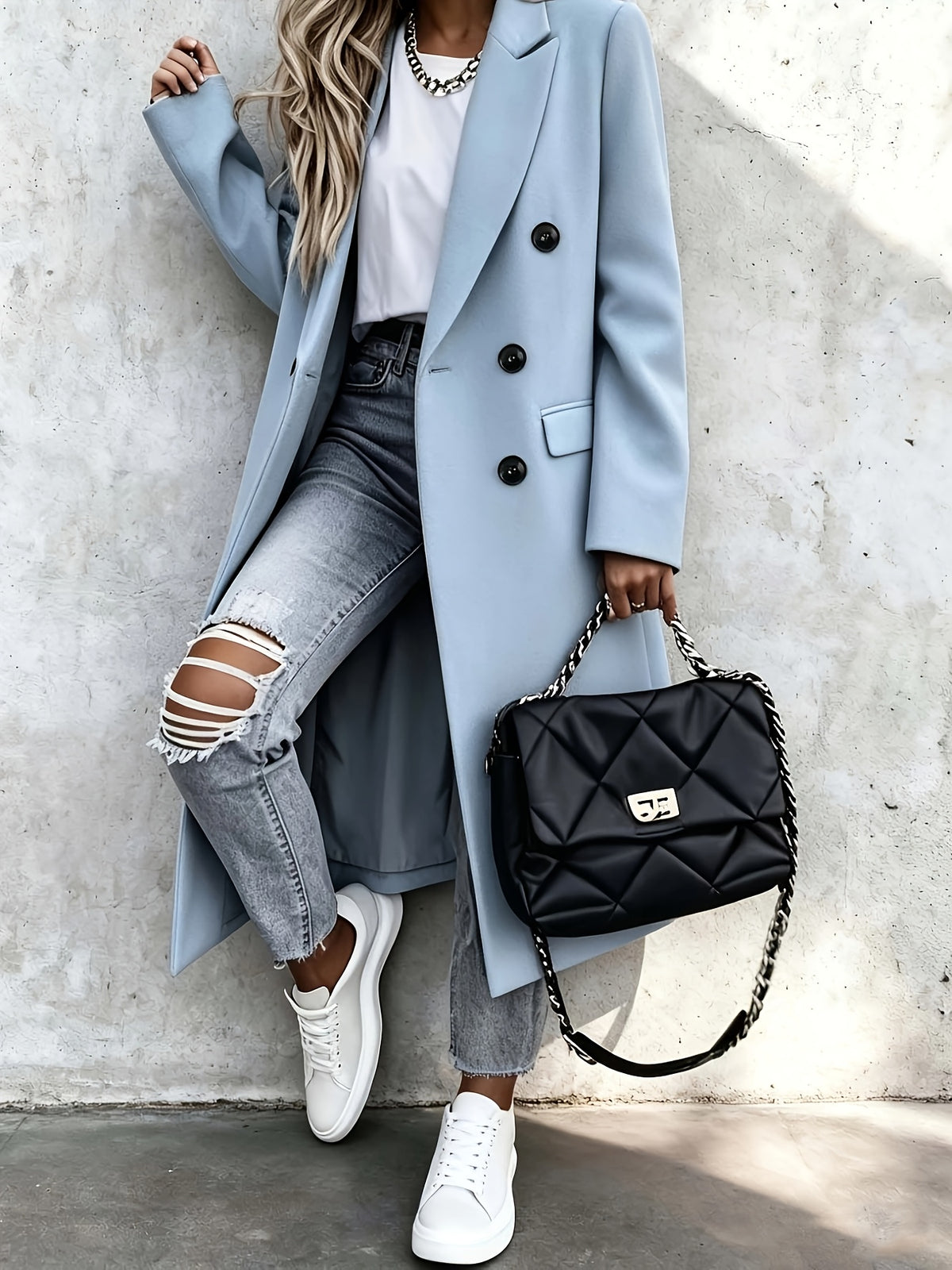 Benedikte | Double-Breasted Longline Tailored Coat for Women