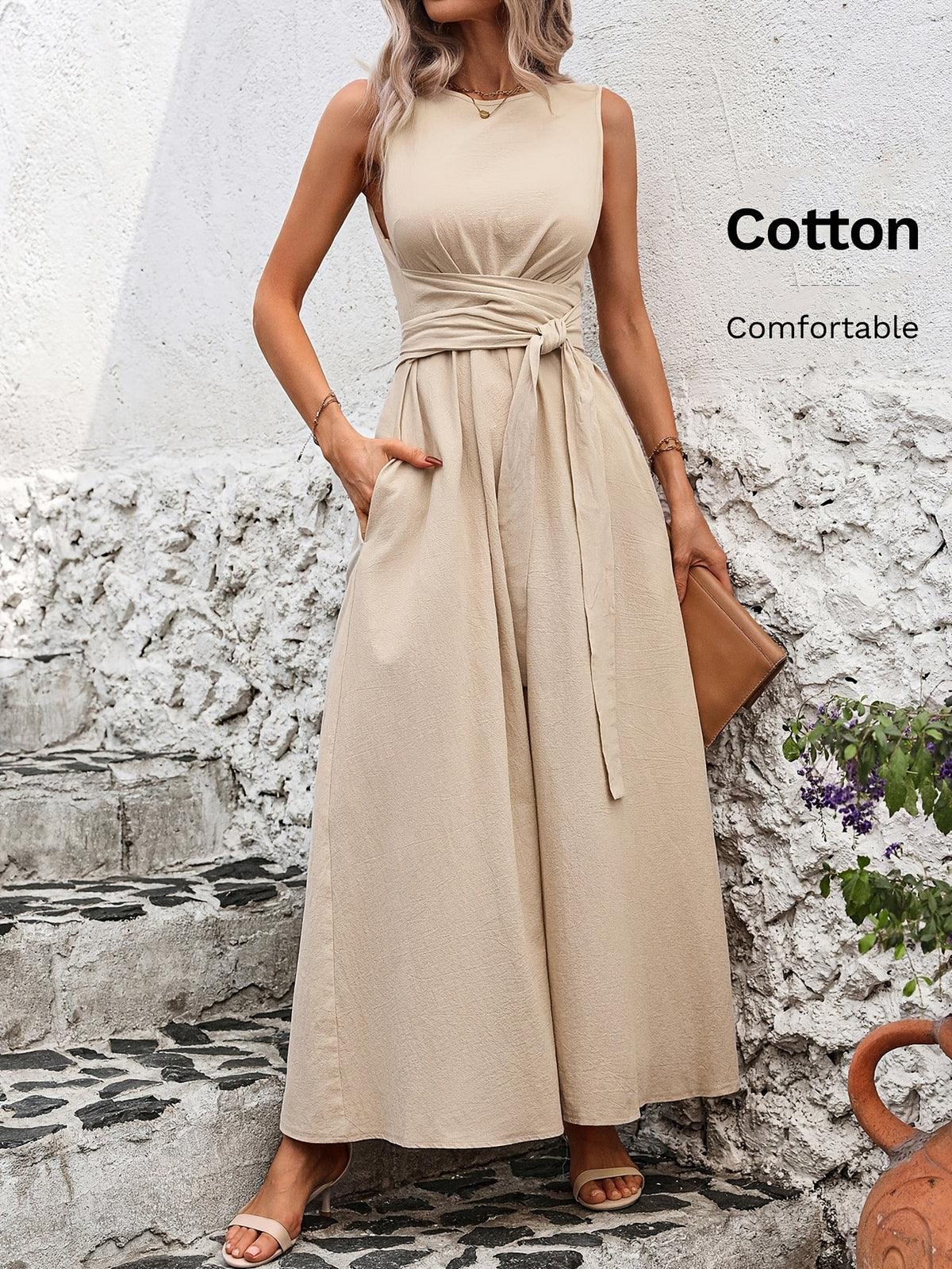 Caroline | Belted Wrap-Waist Sleeveless Maxi Dress for Women