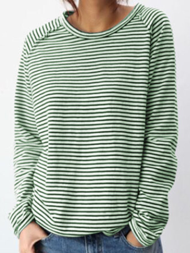 Corinne | Striped Crew Neck Long Sleeve Top for Women
