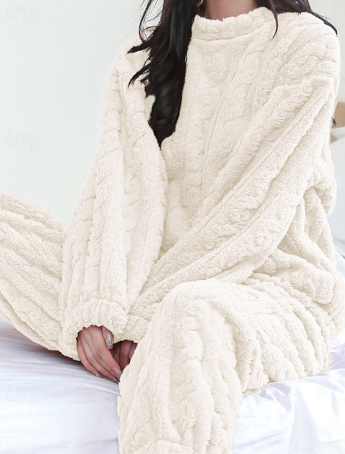 Franziska | Cable-Knit Textured Fleece Pajama Set for Women