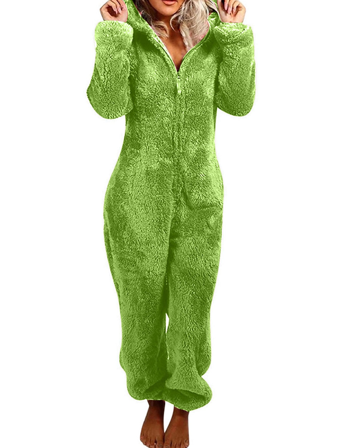 Gaia | Hooded Fleece Pajama Zip-Up Jumpsuit for Women