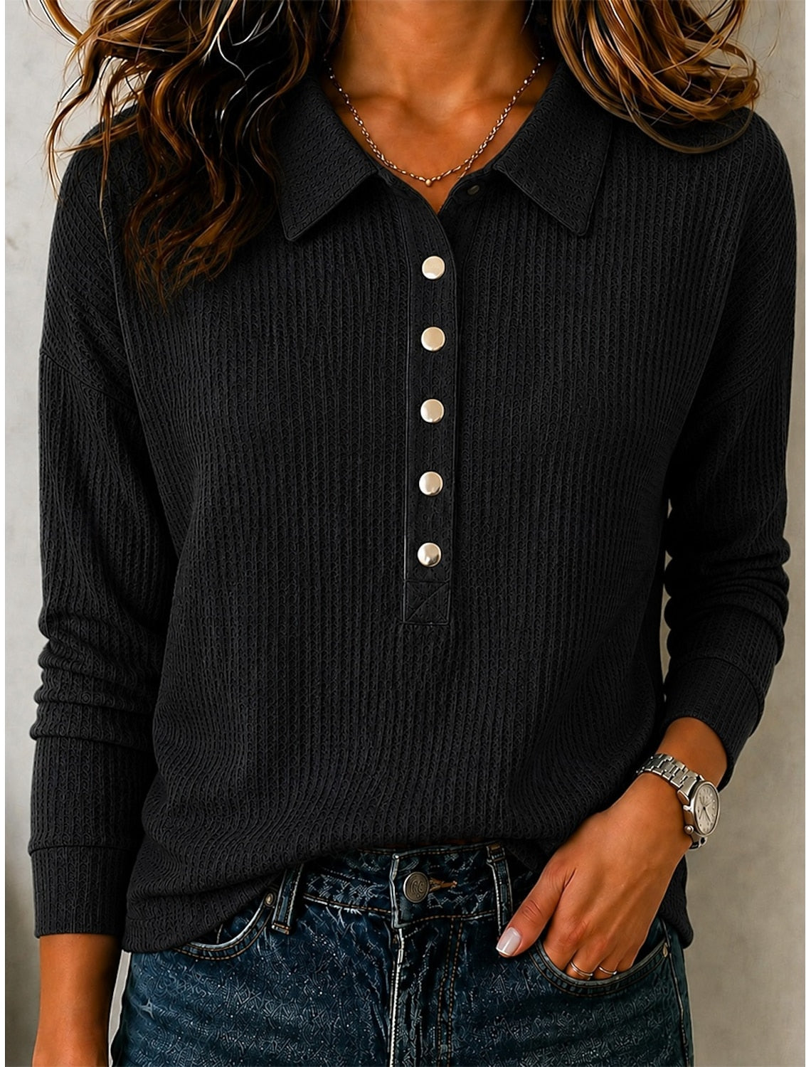Katinka | Cable Knit Sweater with Polo Collar for Women