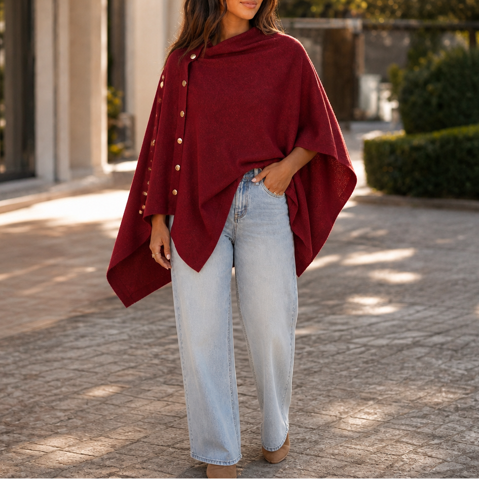 Nadyra Side-Button Convertible Knit Poncho Wrap for Women