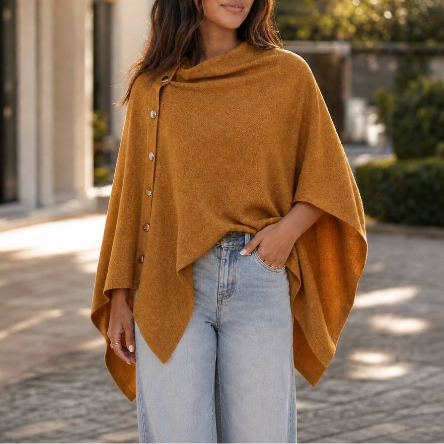 Nadyra Side-Button Convertible Knit Poncho Wrap for Women
