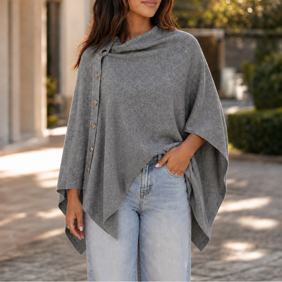 Nadyra Side-Button Convertible Knit Poncho Wrap for Women