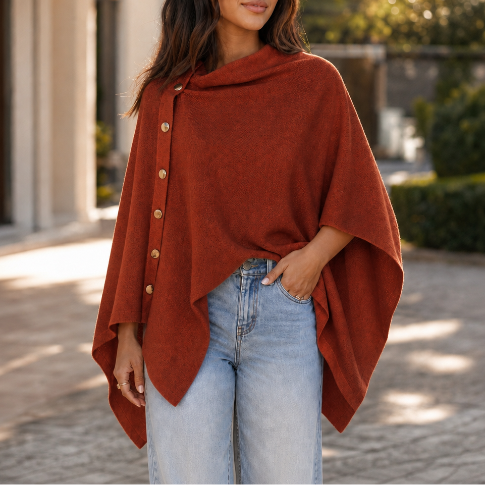 Nadyra Side-Button Convertible Knit Poncho Wrap for Women