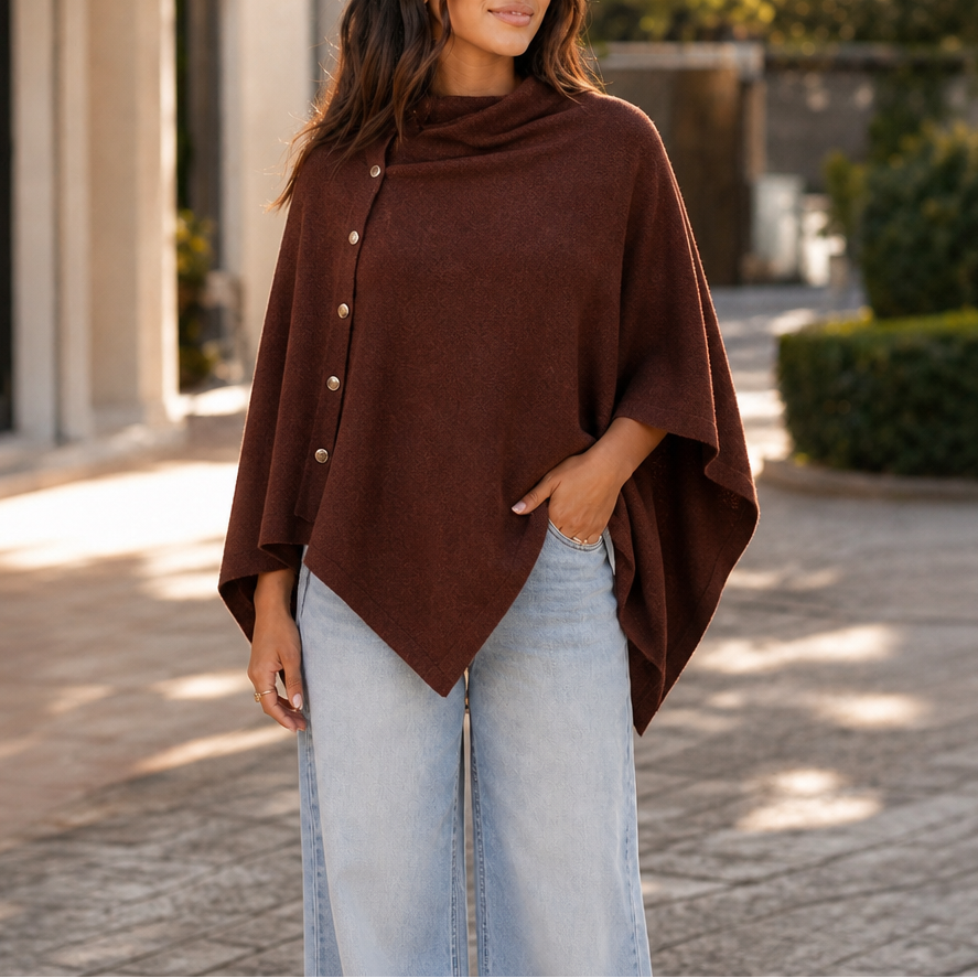 Nadyra Side-Button Convertible Knit Poncho Wrap for Women
