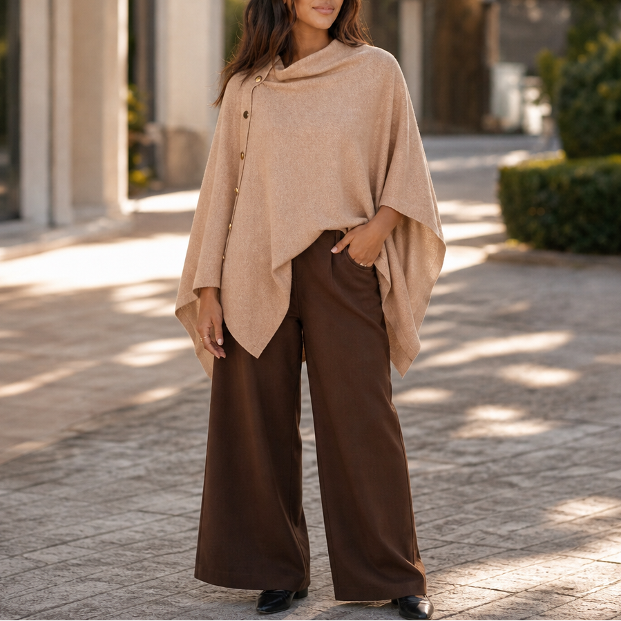 Nadyra Side-Button Convertible Knit Poncho Wrap for Women