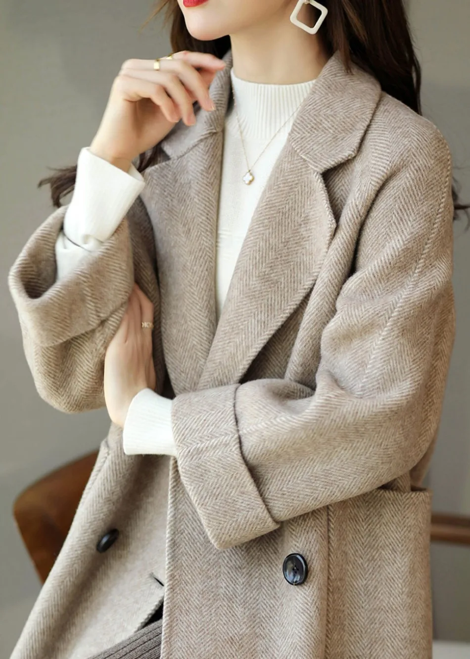 Ilona | Herringbone Double-Breasted Trench Coat for Women