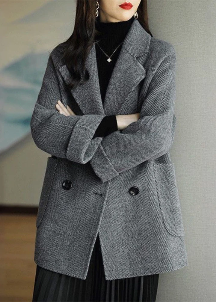 Ilona | Herringbone Double-Breasted Trench Coat for Women