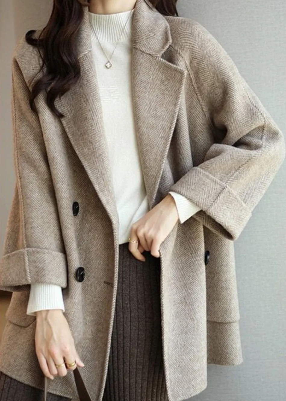 Ilona | Herringbone Double-Breasted Trench Coat for Women