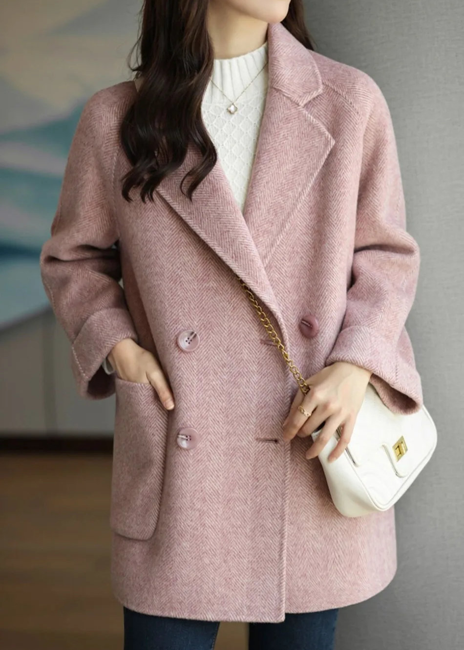Ilona | Herringbone Double-Breasted Trench Coat for Women