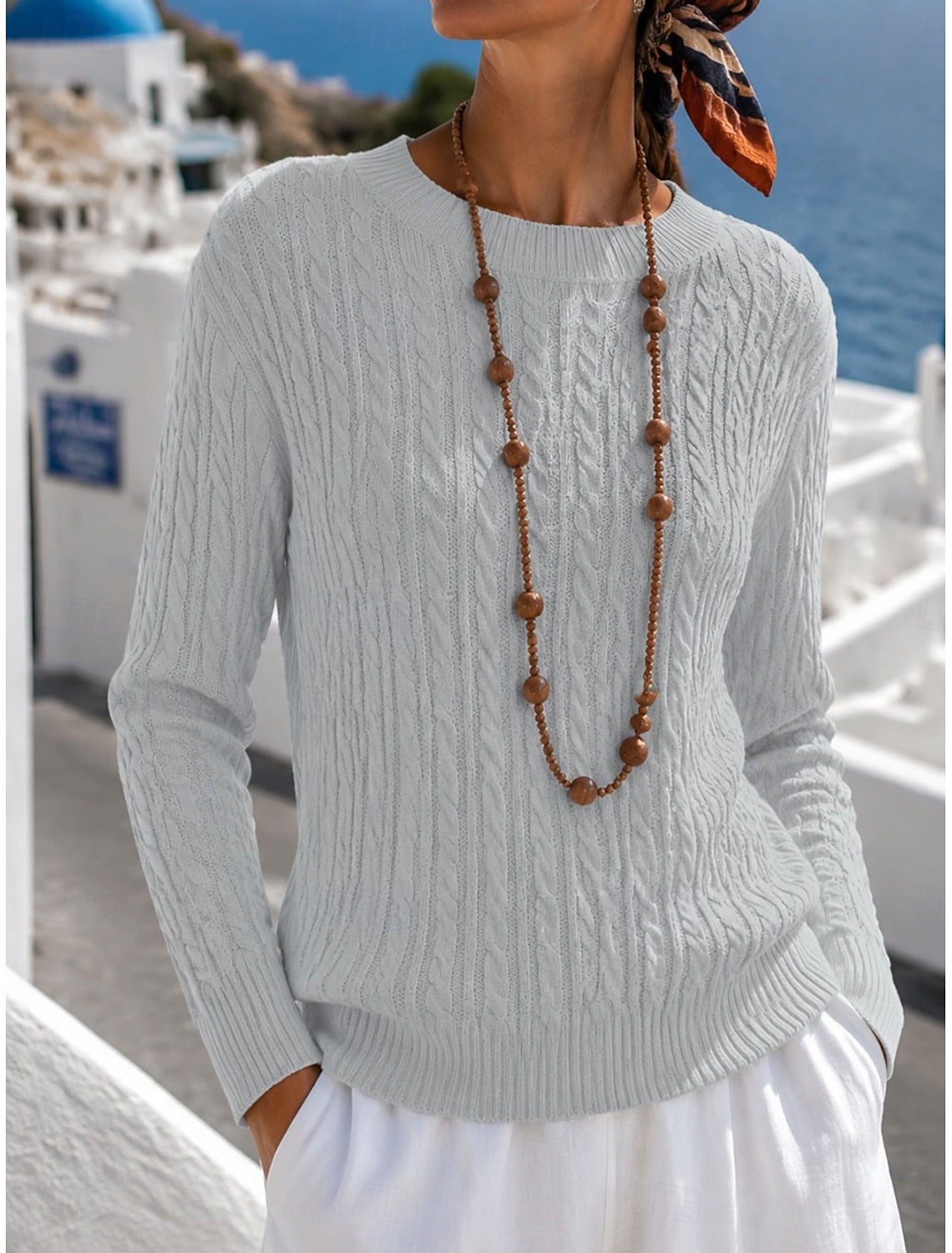 Lauretta | Cable Knit Sweater with Ribbed Crew Neck for Women