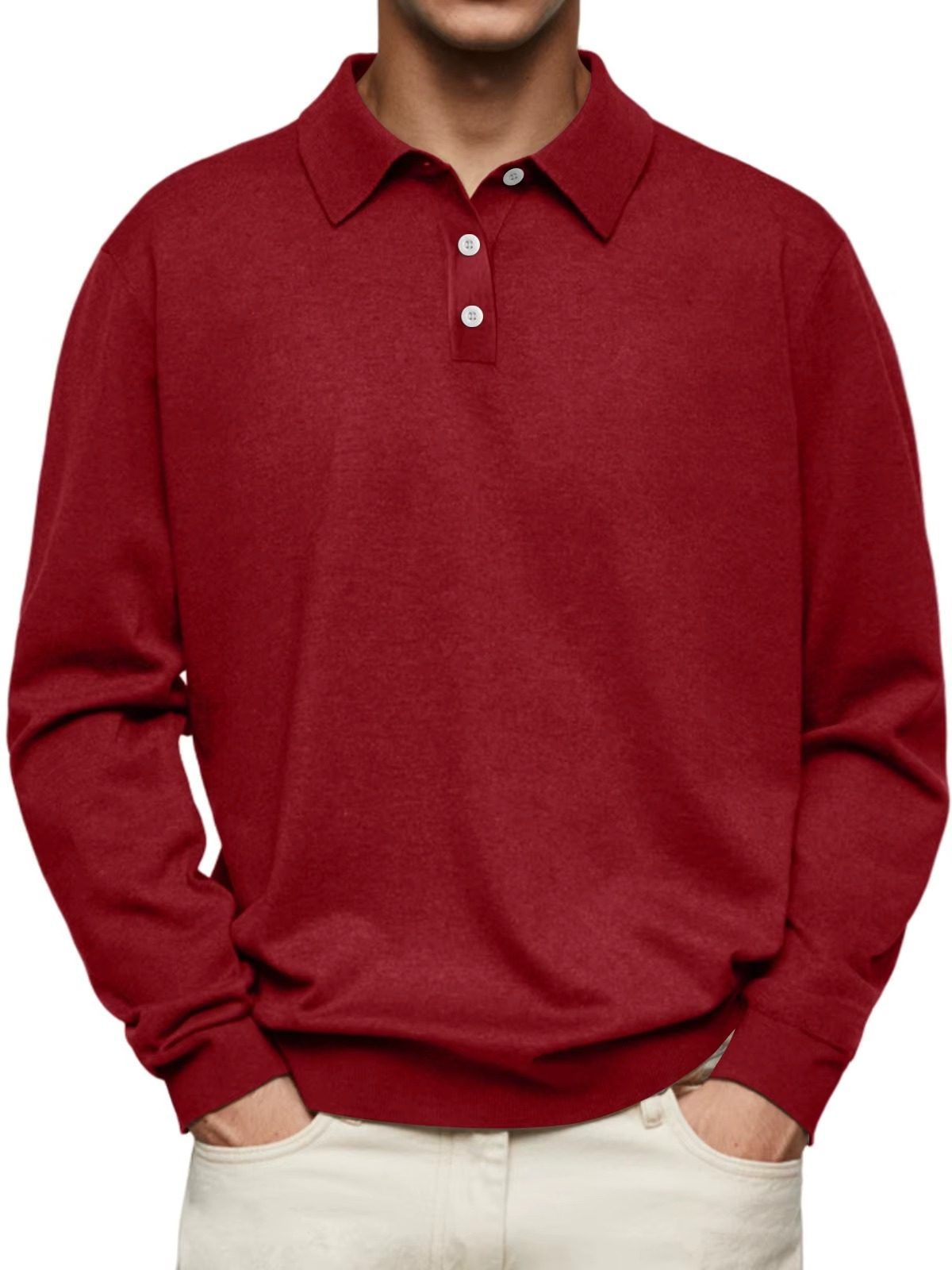 Elias | Men's Ribbed Knit Long Sleeve Polo Shirt – Weekend Casual