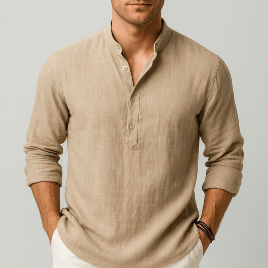 Mauro | Men's Henley Shirt Relaxed-Fit Button Front Casual