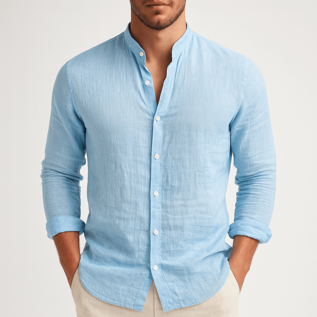 Stefan | Men's Shirt with Stand Collar, Relaxed-Fit Casual