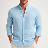 Stefan | Men's Stand Collar Shirt, Relaxed-Fit Casual Button-Up