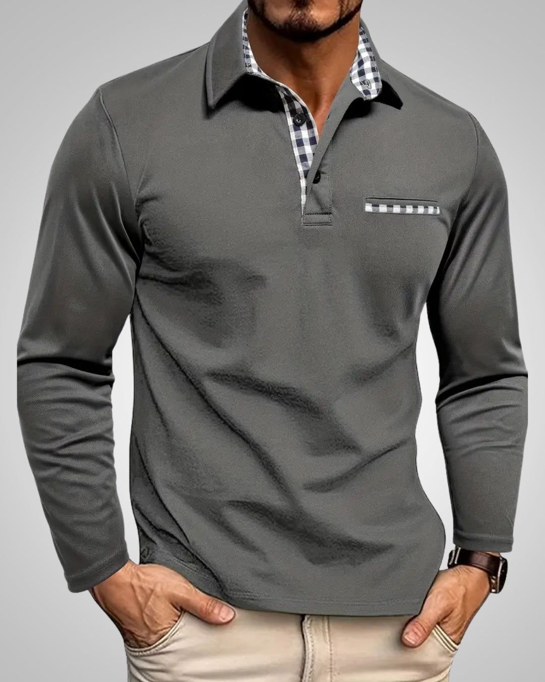 Noah | Men's Long Sleeve Polo Shirt with Button Front