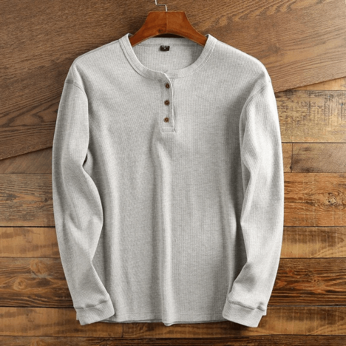 Corwin | Men's Henley Shirt Waffle-Knit Long Sleeve Casual Top