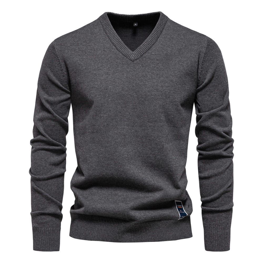 Laurent | Men's V-Neck Sweater Long Sleeve Ribbed Trim