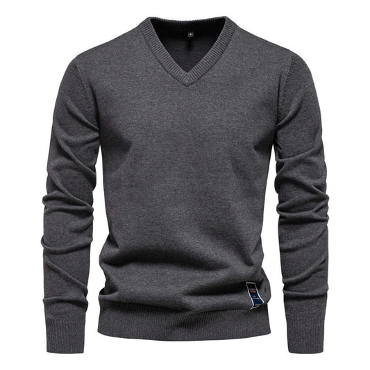 Laurent | Men's V-Neck Sweater Long Sleeve Ribbed Trim