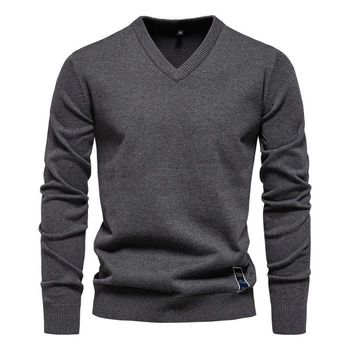 August | V-Neck Long Sleeve Sweater with Ribbed Trim for Men