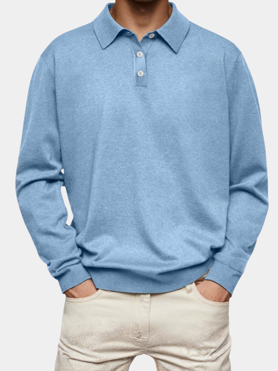 Elias | Men's Ribbed Knit Long Sleeve Polo Shirt – Weekend Casual