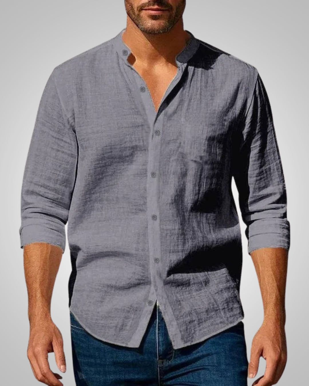 Theodore | Men's Band Collar Slim-Fit Summer Shirt