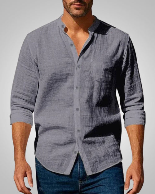 Theodore | Men's Band Collar Slim-Fit Summer Shirt