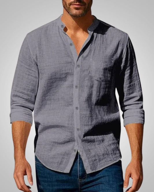 Theodore | Men's Band Collar Slim-Fit Summer Shirt