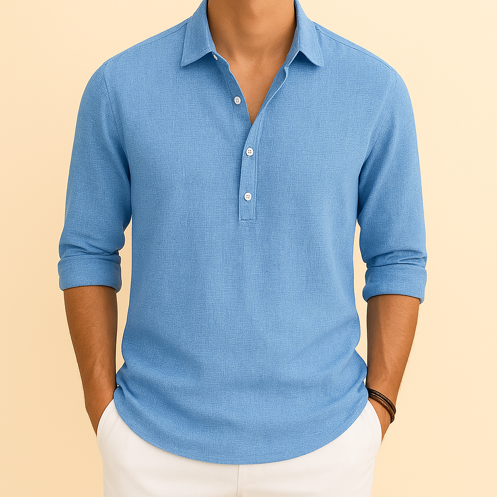 Blanche | Men's Henley Polo Shirt Long Sleeve Button Front