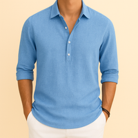 Dagmar | Men's Henley Polo Shirt Long Sleeve Button Front