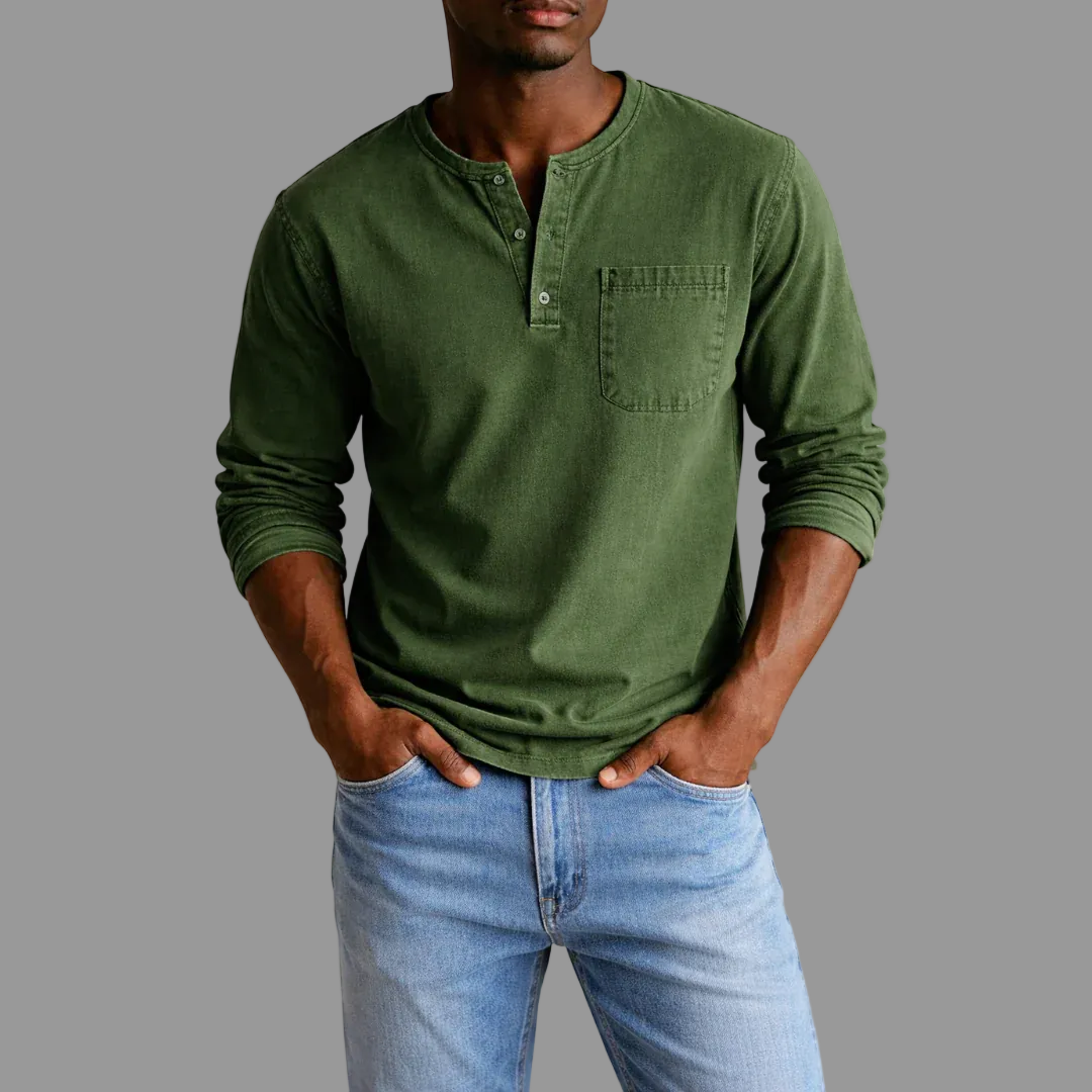 Foster | Men's Henley Long Sleeve Shirt with Chest Pocket