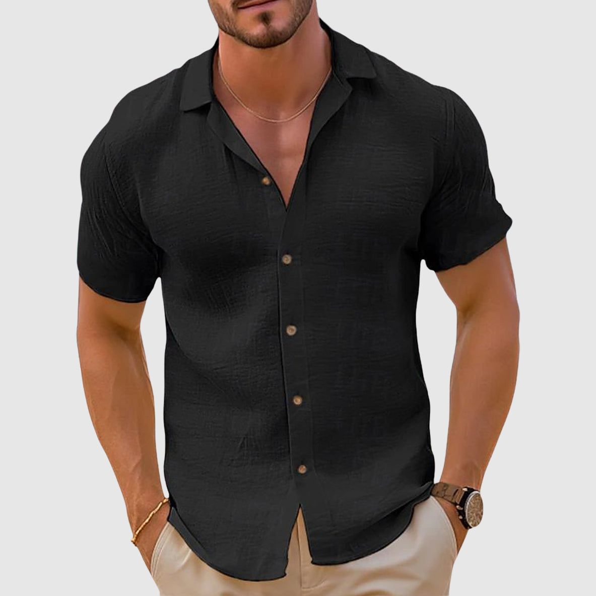 Milo | Men's Short Sleeve Linen-Look Shirt – Summer Casual