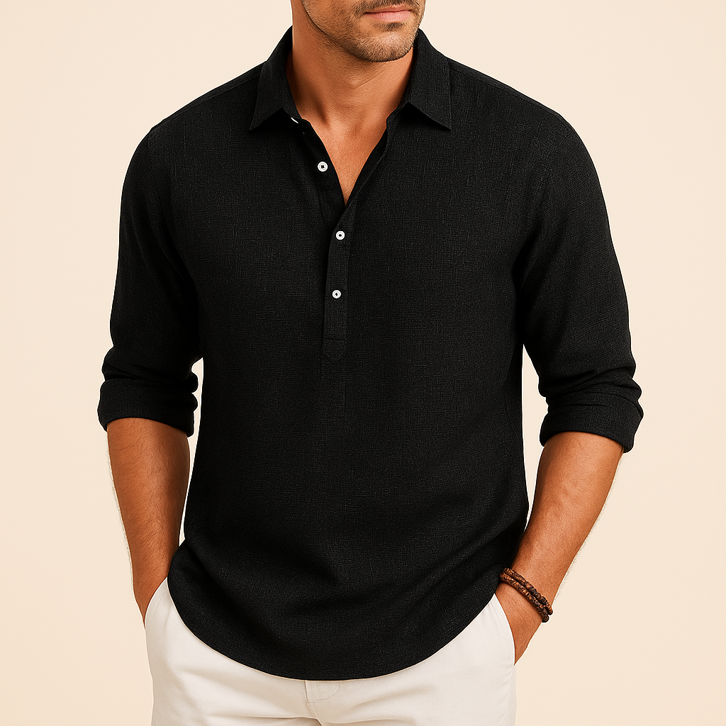 Blanche | Men's Henley Polo Shirt Long Sleeve Button Front