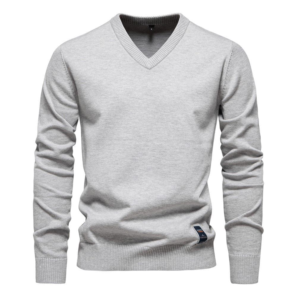 Laurent | Men's V-Neck Sweater Long Sleeve Ribbed Trim