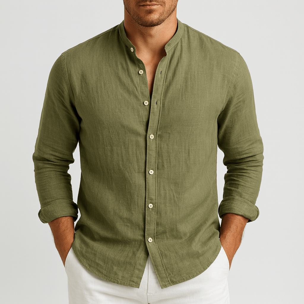Stefan | Men's Shirt with Stand Collar, Relaxed-Fit Casual