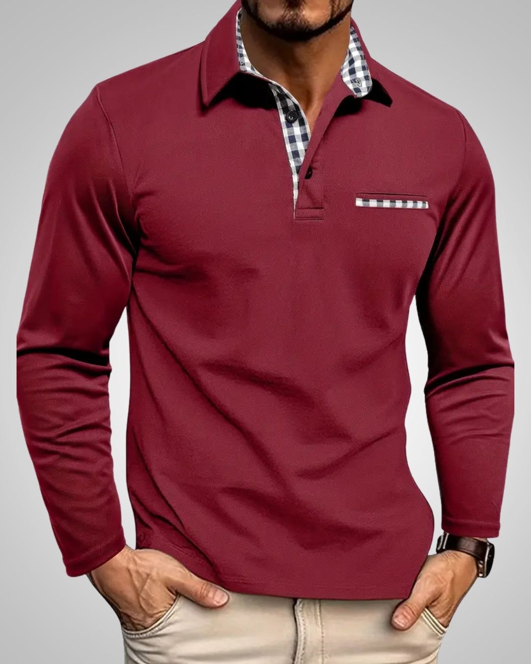 Noah | Men's Long Sleeve Polo Shirt with Button Front