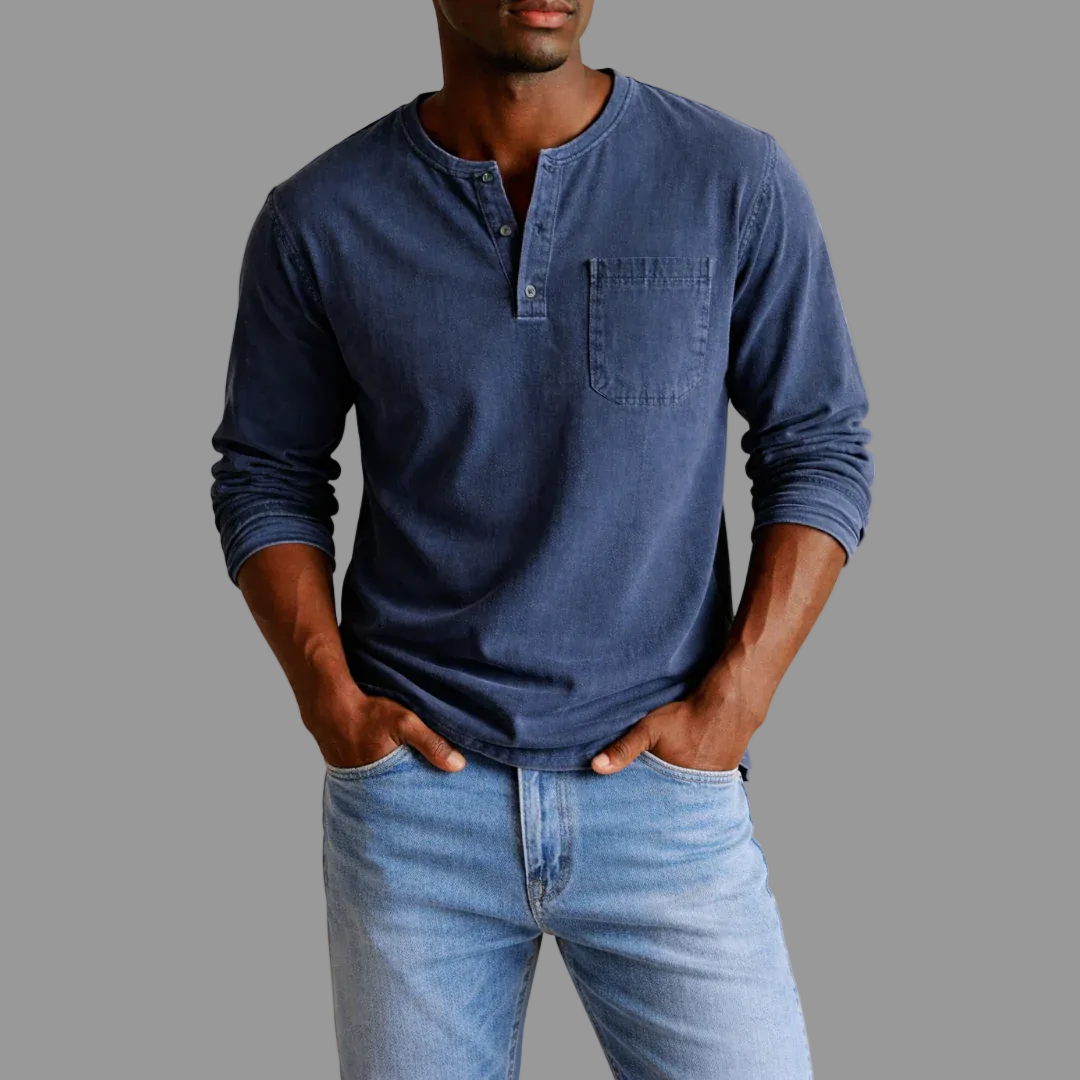 Foster | Men's Henley Long Sleeve Shirt with Chest Pocket
