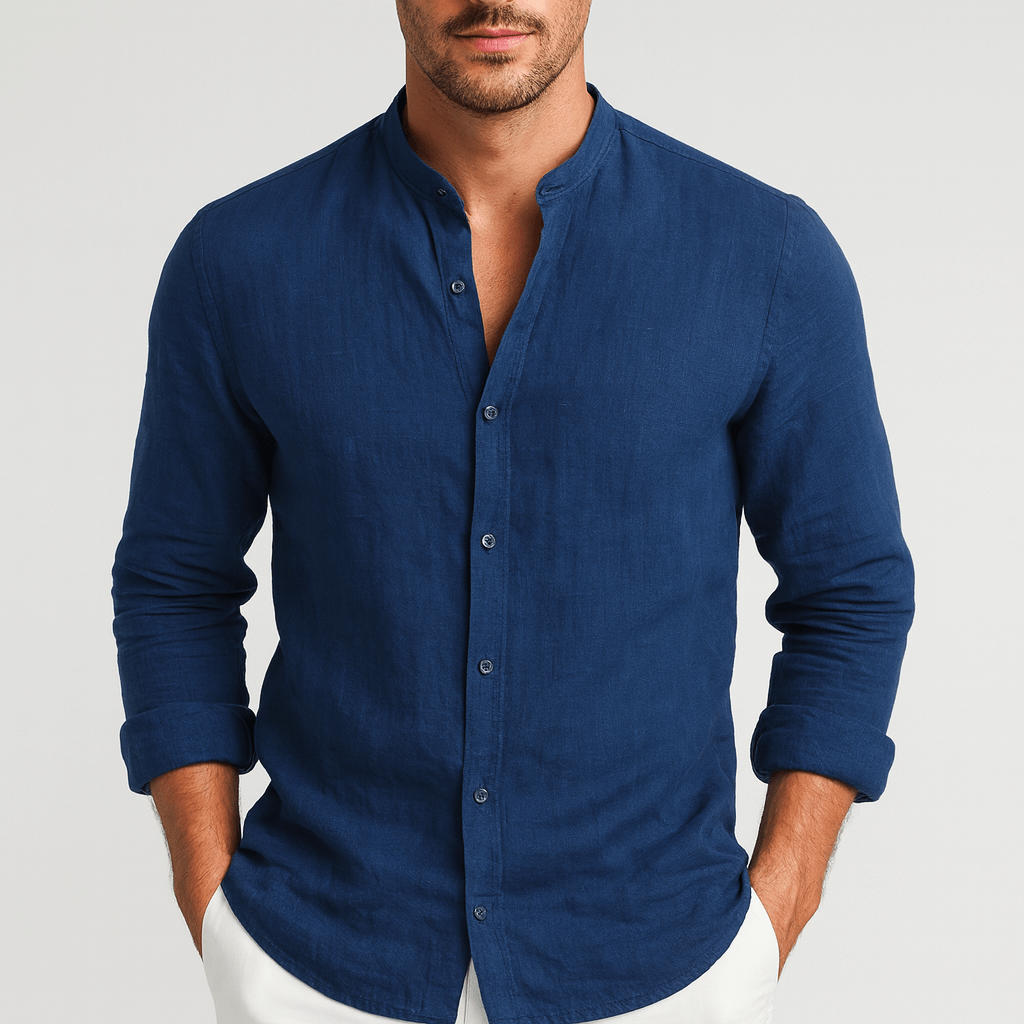 Stefan | Men's Shirt with Stand Collar, Relaxed-Fit Casual