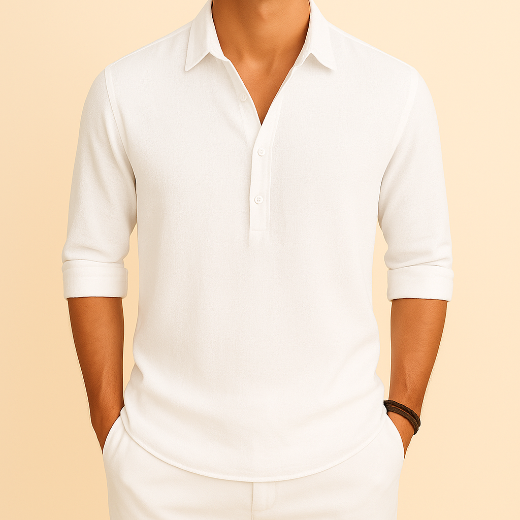 Blanche | Men's Henley Polo Shirt Long Sleeve Button Front