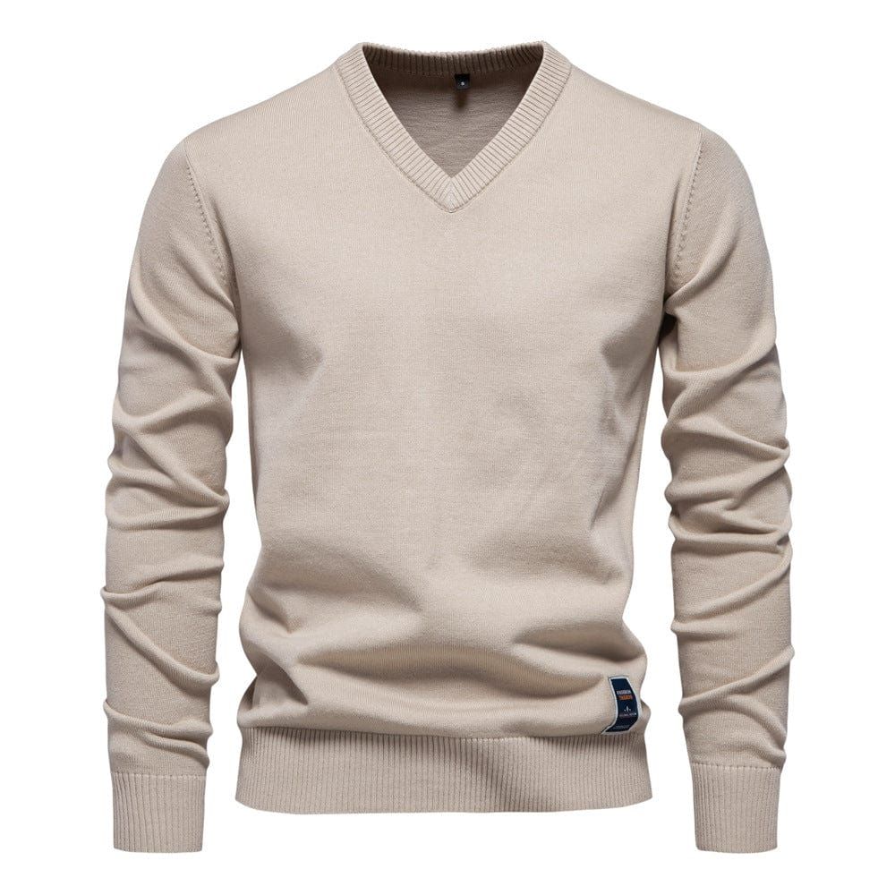 Laurent | Men's V-Neck Sweater Long Sleeve Ribbed Trim