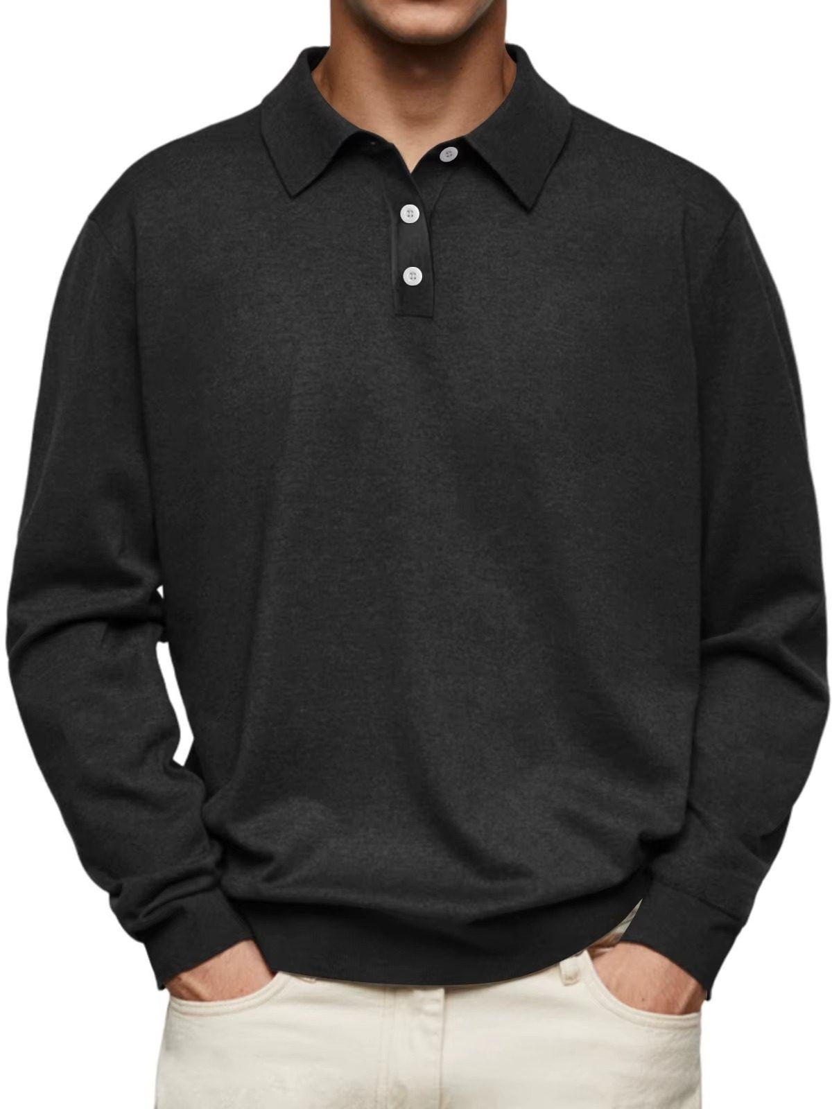 Elias | Men's Ribbed Knit Long Sleeve Polo Shirt – Weekend Casual