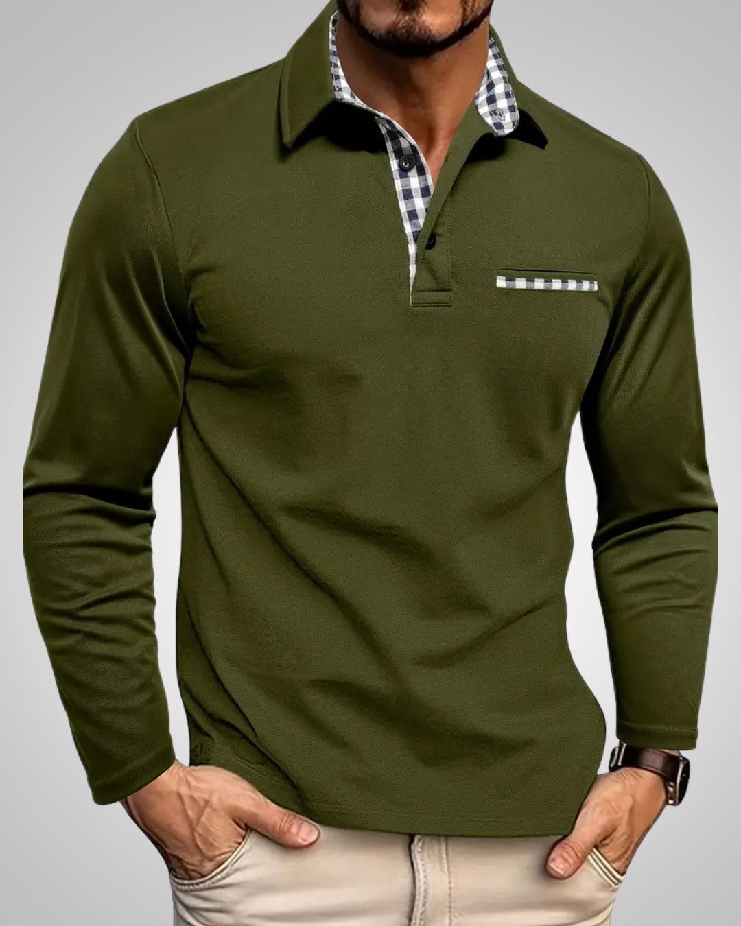 Noah | Men's Long Sleeve Polo Shirt with Button Front